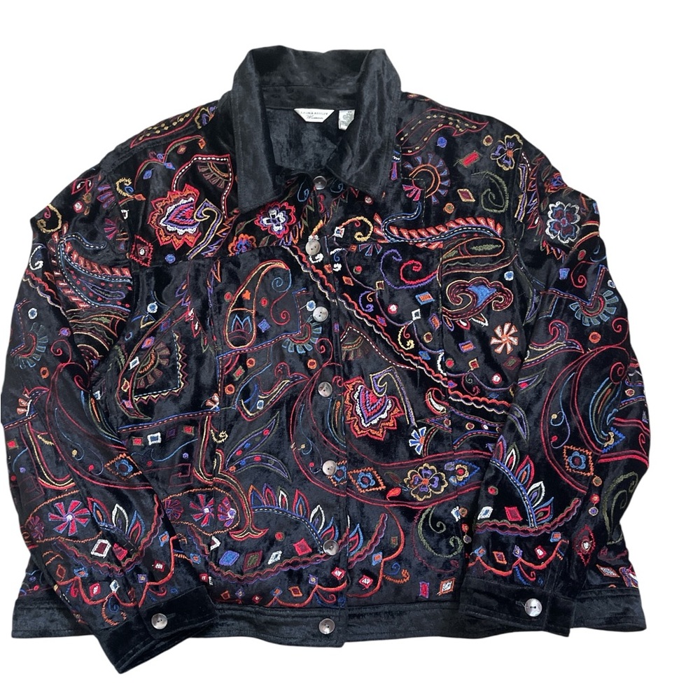 Laura Ashley Women's Paisley Embroidered Velvet Jacket black multi - Picture 2 of 7